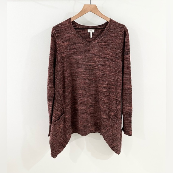 LOGO By Lori Goldstein Melange Cotton Cashmere Sweater Bordeaux Size Medium - Picture 4 of 8